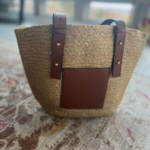 Elegant Woven Brown and Taupe Tote Bag Gold Fleck Vegan Straps Bucket Market Lux